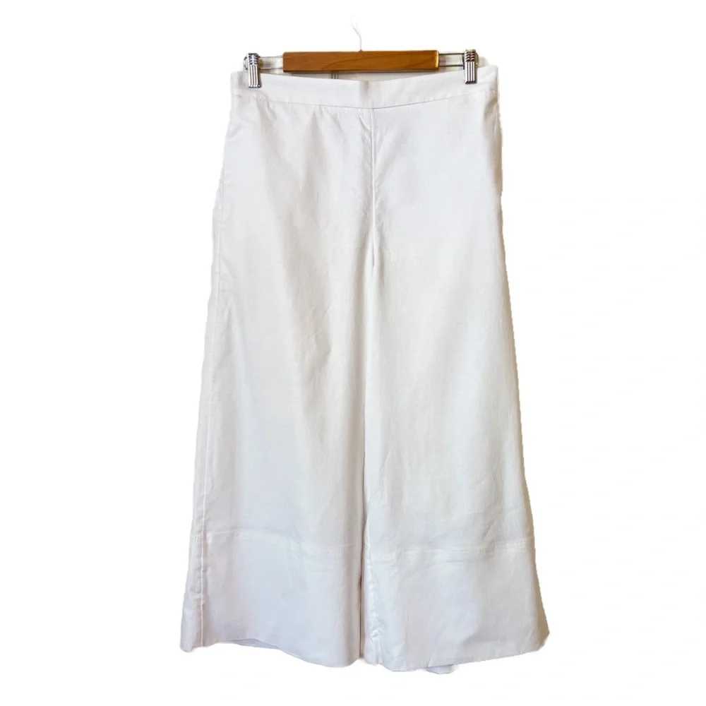 Banana Republic White Wide-Leg Ankle Cropped Pants Linen Cotton Women’s M Vaca